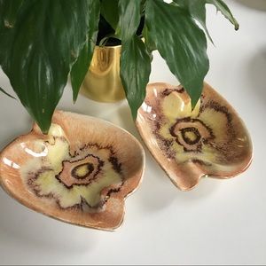 PORCELAIN WEST GERMANY SET OF ASHTRAYS GOLD &PEACH